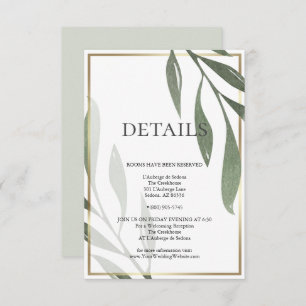 Invitation DÉTAILS DU MARIAGE   Sage Green Olive Foliing