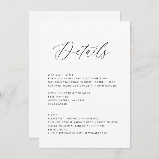 Invitation Détails du Mariage simple Instructions Modèle RSVP (Devant / Derrière)