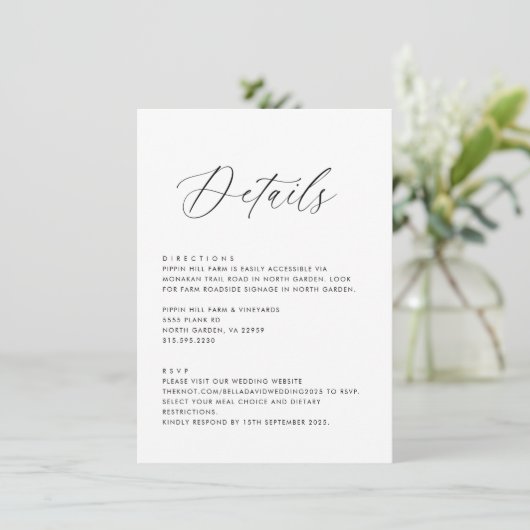 Invitation Détails du Mariage simple Instructions Modèle RSVP (Debout devant)