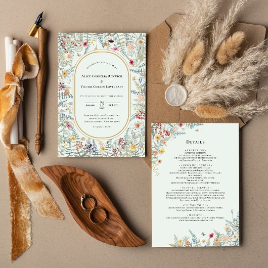 Invitation Détails du Mariage vert de la Monnaie Fleur sauvag
