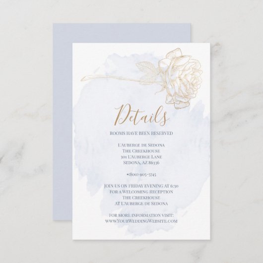 Invitation DÉTAILS | Dusty Blue Watercolor Rose or (Devant / Derrière)