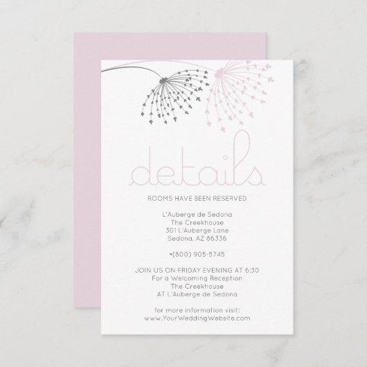 Invitation DÉTAILS | Fleurs de gribouillis rose blanc (Devant / Derrière)