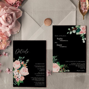 Invitation Détails Floral Noir Blush Tout en un Mariage