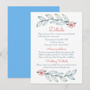 Invitation Détails Floraux Mariage Feuilles Bleues Fleurs Rou