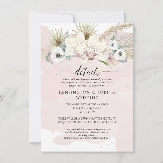 Invitation Détails Mariage Moderne Simple Fleurs Blanches Ros (Devant)