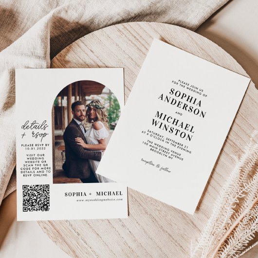 Invitation Détails minimalistes modernes RSVP QR Mariage phot