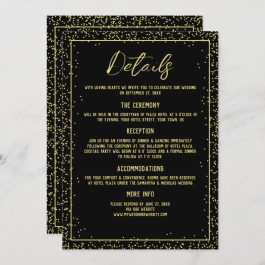 Invitation Détails minimaux des Mariages noir et or (Devant / Derrière)