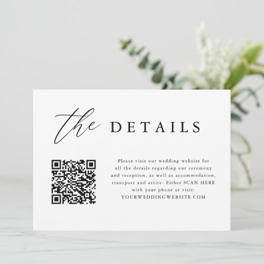 Invitation Détails numériques du Mariage de code QR élégant (Debout devant)