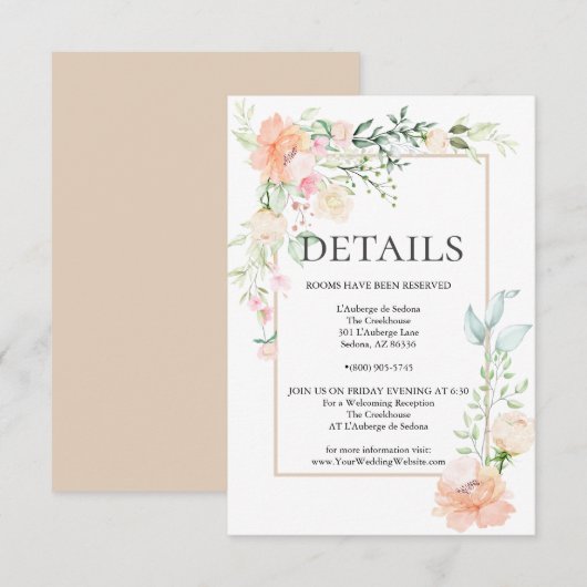 Invitation DÉTAILS | Pastel Coral Ivory Floral Spray (Devant / Derrière)