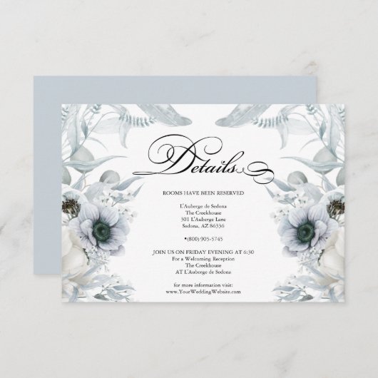 Invitation DÉTAILS | Pastel Dusty Blue Flowers (Devant / Derrière)