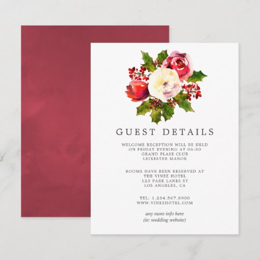 Invitation Détails pour invités de mariage de Noël à motif ho (Devant / Derrière)