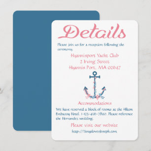 Invitation Détails Rose Bleu Marin Directions Ancre de Navire