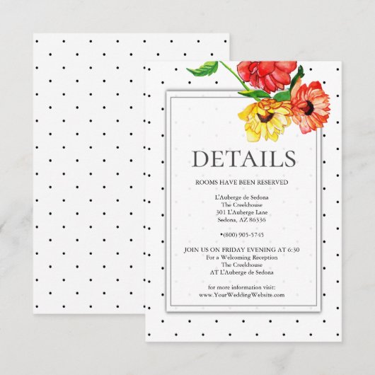 Invitation DÉTAILS | Spray floral rouge et jaune (Devant / Derrière)