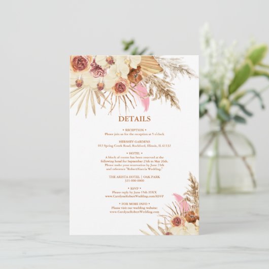 Invitation Détails sur le Mariage en herbe Pampas modifiable (Debout devant)