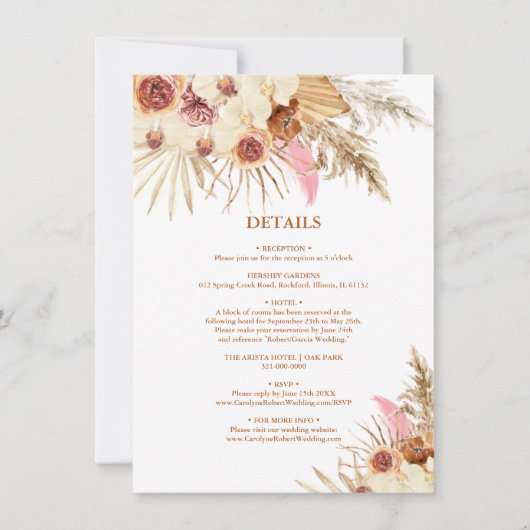 Invitation Détails sur le Mariage en herbe Pampas modifiable (Devant)