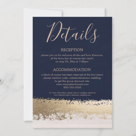 Invitation Détails sur le Mariage Gold Foil et Navy (Devant)