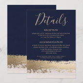 Invitation Détails sur le Mariage Gold Foil et Navy (Devant / Derrière)