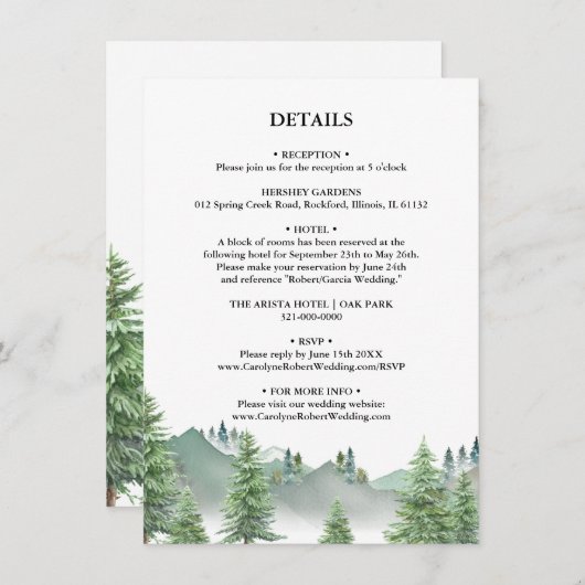 Invitation Détails sur le Mariage Mountain Forest (Devant / Derrière)