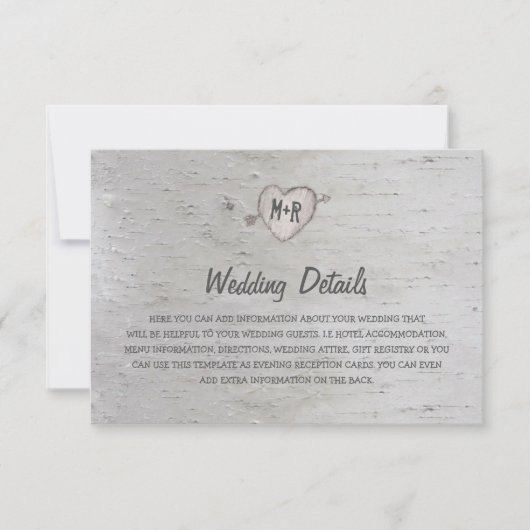 Invitation Détails sur le Mariage Rustic Silver Birch Tree (Devant)