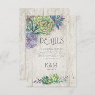 Invitation Détails sur les succulents et le bois rustique Ins