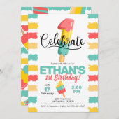 Invitation d'été 1er anniversaire avec Popsicle (Devant / Derrière)