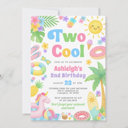 Invitation d'été 2 Anniversaire - Deux Cool (Devant)