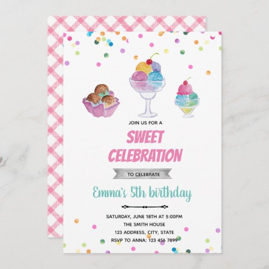 Invitation d'été à Sundae icecream (Devant / Derrière)