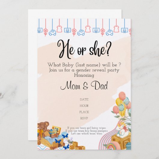 Invitation Détection du genre (Devant / Derrière)