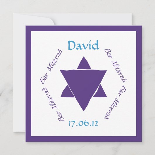 Invitation d'étoile de David de Mitzvah de barre, (Devant)