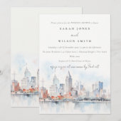 Invitation Detroit Michigan Watercolor Scape Wedding Shower (Devant / Derrière)