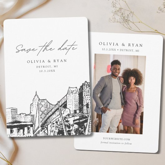 Invitation Detroit Wedding Save the Date Downtown Mariage