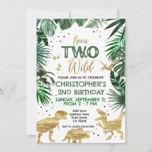 Invitation DEUX à être Dinosaure SAUVAGE Thème Anniversaire