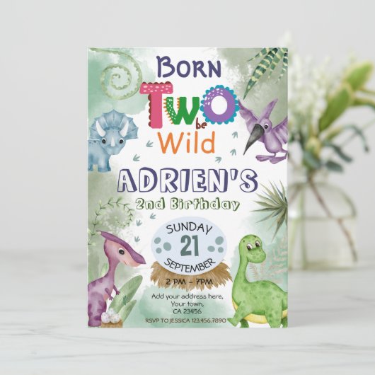 Invitation DEUX à être Dinosaure SAUVAGE Thème Anniversaire F (Debout devant)