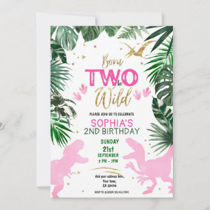 Invitation DEUX à être WILD Dinosaur rose fête d'anniversaire