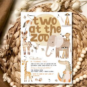 Invitation Deux à la fête anniversaire de enfant des animaux 