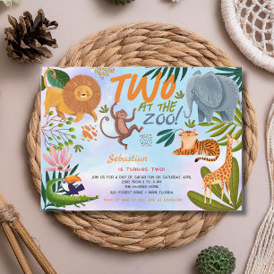Invitation Deux à la fête anniversaire de enfant des animaux 