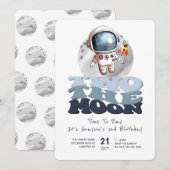 Invitation Deux à la Lune 2e Anniversaire Astronaute (Devant / Derrière)