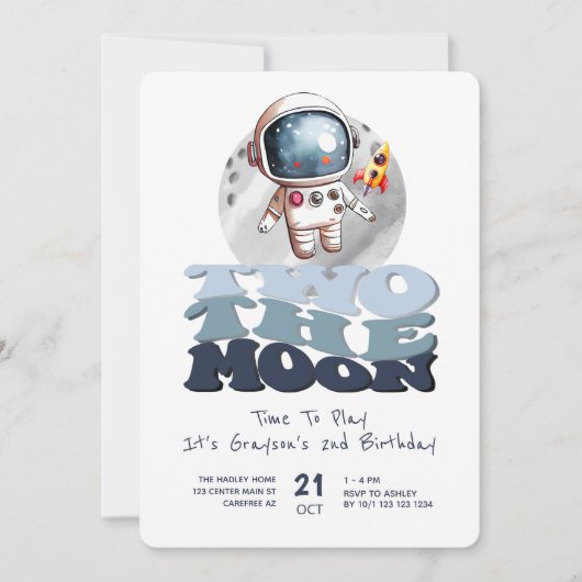 Invitation Deux à la Lune 2e Anniversaire Astronaute (Devant)