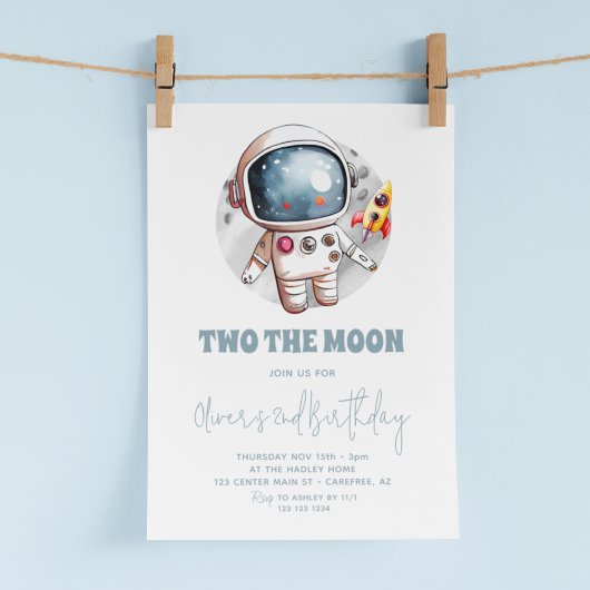 Invitation Deux à la Lune 2e Anniversaire Garçon Espace