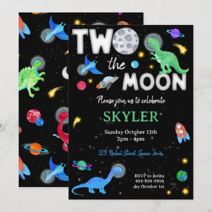 Invitation Deux à la Lune Dinosaure Astronaute 2e Anniversair