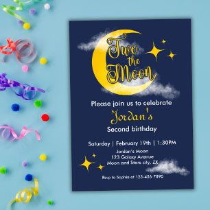 Invitation Deux à la Lune Élégant Anniversaire 2 ans Genre Ne