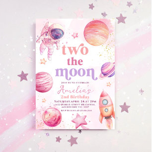 Invitation Deux à la Lune Espace extérieur 2e Anniversaire 