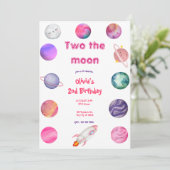 Invitation Deux à la Lune Fille Rose 2e Anniversaire (Debout devant)