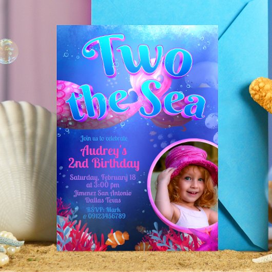 Invitation Deux à la mer - Sirène avec photo
