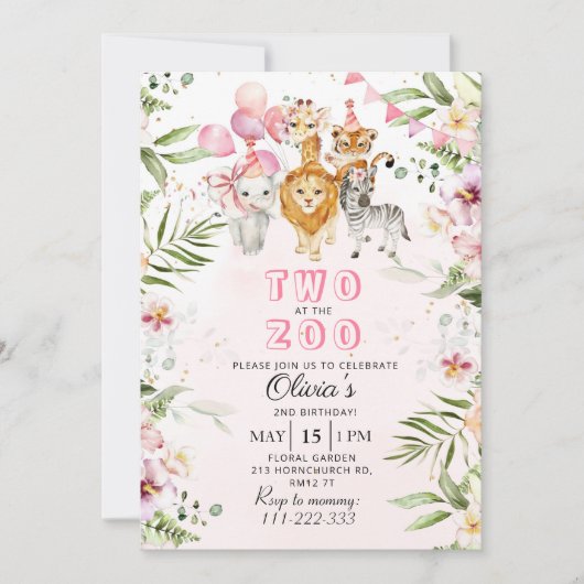 Invitation Deux à l'invitation d'anniversaire du safari zoo (Devant)