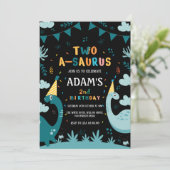 Invitation deux-a-saurus 2e anniversaire Dinosaure vert (Debout devant)
