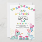Invitation deux-a-saurus 2e fête d'anniversaire Deux dinosaur (Devant)