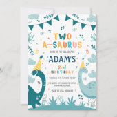 Invitation deux-a-saurus blanc 2e anniversaire Dinosaure vert (Devant)