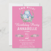 Invitation Deux adorables éléphants tropicaux rose (Devant)