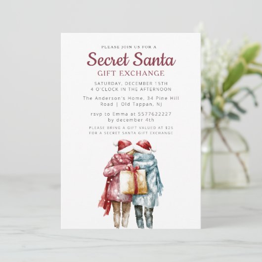 Invitation Deux amis et une fête de Noël Secret Santa avec de (Debout devant)